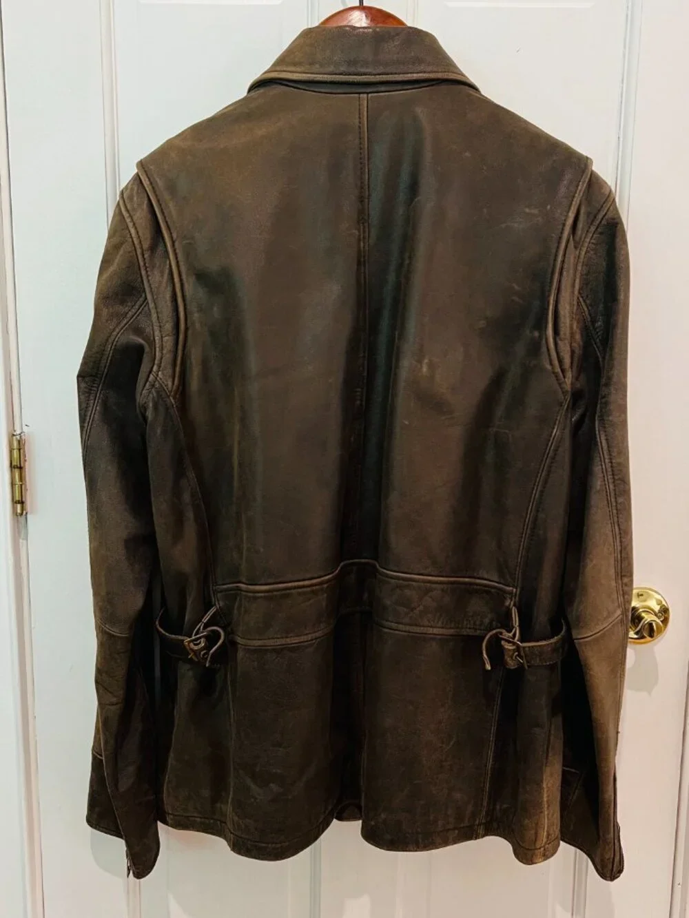 VINTAGE Eddie Bauer Distressed Heavy Leather Jacket Coat Mens TXL
